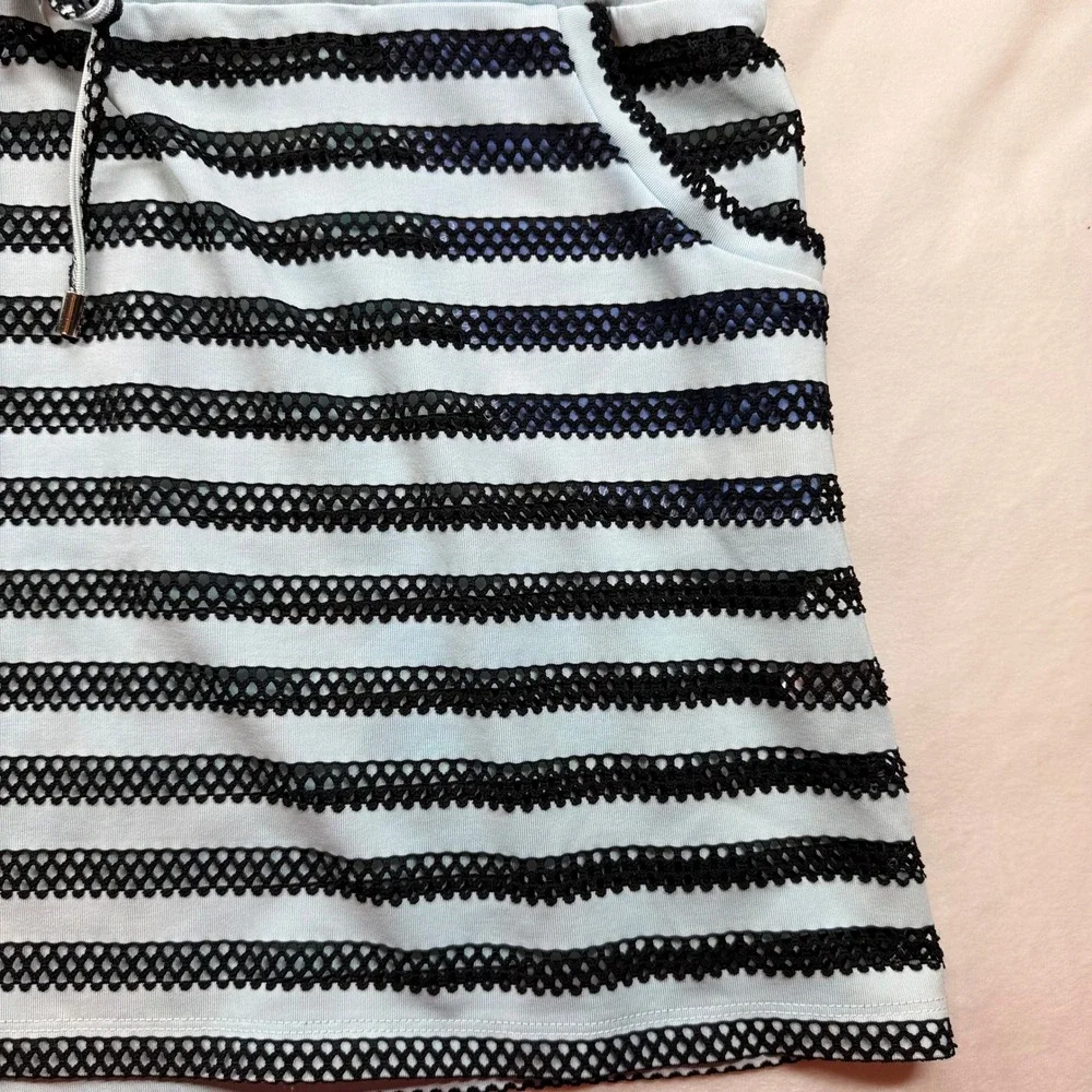 Calvin Klein Striped Mesh‎ Swim Cover-Up Dress Blue Black V-Neck Pockets Large